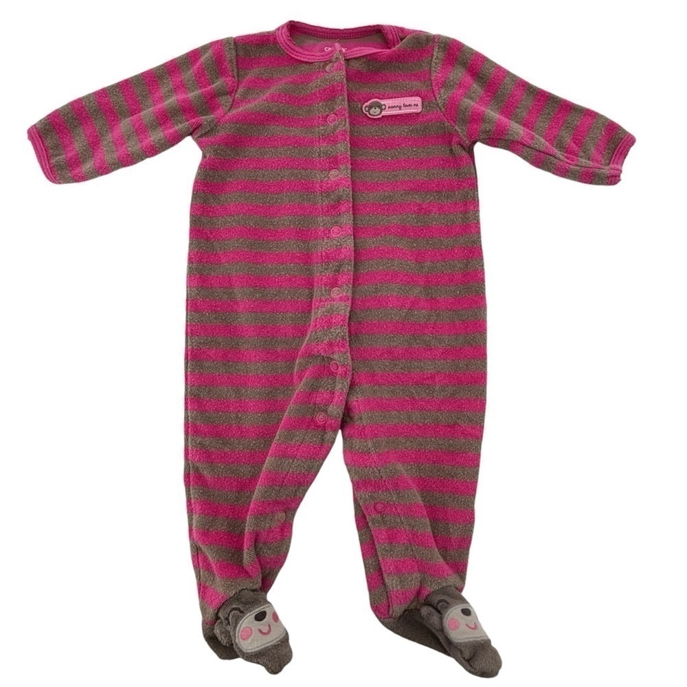Carter's Striped Terry Snap-up Sleep & Play Size 3 Months Pink & Brown